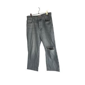 Zara Jeans Womens 12 Gray Wide‎ Leg Crop Raw Hem Distressed Baggy Denim Y2K